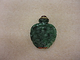Snuff bottle with stopper, Mottled green jadeite, China