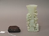 Hexagonal vase with immortals, Nephrite, white with light greenish tint, China