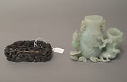 Vase, Jadeite, translucent aquamarine clouded and flecked with snow, China
