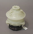Incense burner with cover, Nephrite, white with very light greenish tint, China