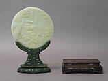 Table screen, Nephrite, white with light-greenish tint, stand of spinach-green, China