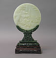 Table screen, Nephrite, white with light-greenish tint, stand of spinach-green, China