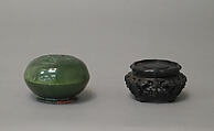 Box with cover, Nephrite, dark olive-green, translucent, and mottled by lighter shades, China