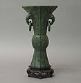 Beaker of Ancient Bronze Design, Nephrite, spinach-green, China