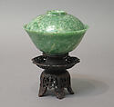 Cup and cover, Jadeite, grass-green mottled with gray and marked with a few veinings of russet, China