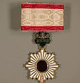 Insignia, Medal and Button, Silver; white ribbon with red borders, Japan