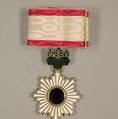 Insignia, Medal and Button, Silver; white ribbon with red borders, Japan