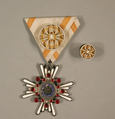 Medal and Button, White triangular ribbon with yellow side stripe, Japan