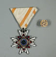 Medal and Button, White triangular ribbon with yellow side stripe, Japan