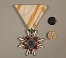Medal and Button, White triangular ribbon with yellow stripes, Japan
