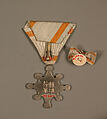 Medal and Button, White triangular ribbon with yellow stripes, Japan