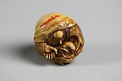 Netsuke of Monkey Looking at a Fly through a Magnifying Glass, Ivory, Japan