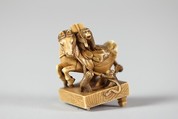 Netsuke of a Horse on a Pedestal with Monkeys Playing About, Ivory, Japan