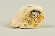 Netsuke of Daikoku with Mallet and Bag, Ivory inlaid with various colored stones, Japan