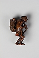 Netsuke of Man Carrying Basket of Fish, Wood, Japan