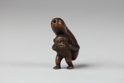Netsuke of Monkey Carrying a Cucumber on His Back, Wood, Japan