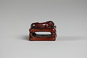 Netsuke of Dog and Fan on a Bench, Wood, Japan
