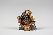 Netsuke of Boy with a Mask, Lacquer, Japan