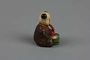 Netsuke of Seated Man with a Flower Pot, Wood and ivory, Japan