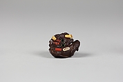 Netsuke of Old Man with a Tiger, Wood and ivory, Japan