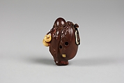 Netsuke of Hotei with Bag and Gourd, Wood, Japan