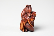 Netsuke of Fox Holding Baby and with Brush in Mouth from the Kabuki Play 