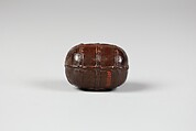 Netsuke of Bale of Rice; Inside are Daikoku and Fukurukujin, Wrestling, Wood, Japan