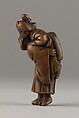 Netsuke of Demon Carrying a Woman on His Shoulders, Wood, Japan
