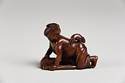 Netsuke of Girl with a Mouse on her Back, Wood, Japan
