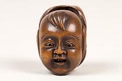 Netsuke of Double Mask, Wood-dark brown, Japan