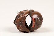 Netsuke of Double Mask, Wood-dark brown, Japan