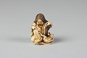 Netsuke of Girl Playing with a Cat, Ivory, Japan