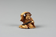 Netsuke of Girl at her Toilet, Ivory, Japan