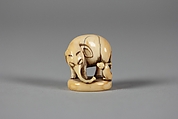 Netsuke of Elephant and Monkey, Ivory, Japan