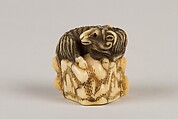 Netsuke of Goat on a Rock, Ivory, Japan