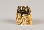 Netsuke of Goat on a Rock, Ivory, Japan