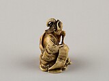 Netsuke of Woman Reading from a Scroll, Ivory, Japan