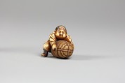 Netsuke, Ivory inlaid with mother-of-pearl and coral, Japan