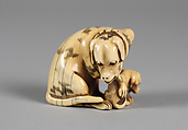 Netsuke of Dog and Puppy, Ivory, Japan