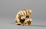 Netsuke of Dog and Puppy, Ivory, Japan