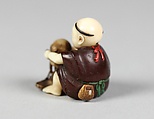 Netsuke of Boy Playing with a Dog, Wood and ivory, Japan