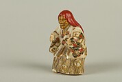 Netsuke of Shakkyō Dancer, Ivory with gold, silver, and color hiramaki-e, Japan