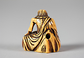 Netsuke of Old Man Seated on a Rock, Ivory, Japan