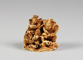Netsuke of Two Seated Figures and a Dragon, Ivory, Japan