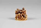 Netsuke of Two Seated Figures and a Dragon, Ivory, Japan
