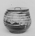 Water Pot, Clay covered with a black glaze and a white frothy overglaze; lacquer cover (Karatsu ware), Japan
