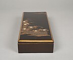 Writing Box with Design of Wild Pink by Fence, Gold maki-e with inlays of ivory and mother-of-pearl on black lacquer, Japan