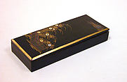Writing Box with Design of Wild Pink by Fence, Gold maki-e with inlays of ivory and mother-of-pearl on black lacquer, Japan