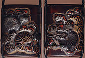 Case (Inrō) with Design of Chrysanthemums, Lacquer, dark brown, gold, black, silver and red hiramakie, takamakie; Interior: nashiji and fundame, Japan