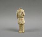 Figures, Unglazed pottery; only b: pottery, unglazed, whitish with traces of polychrome, China